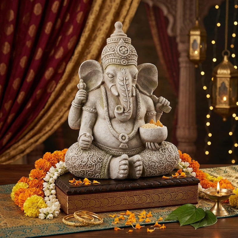 Lord Ganesha Garden Statue - Weather-Resistant Stone Effect Spiritual Sculpture for Zen Gardens - T19