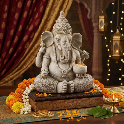 Lord Ganesha Garden Statue - Weather-Resistant Stone Effect Spiritual Sculpture for Zen Gardens - T19