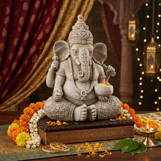 Lord Ganesha Garden Statue - Weather-Resistant Stone Effect Spiritual Sculpture for Zen Gardens - T19