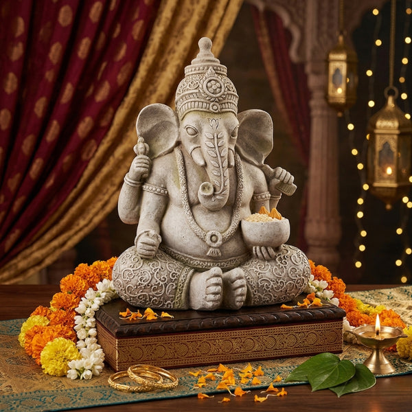 Lord Ganesha Garden Statue - Weather-Resistant Stone Effect Spiritual Sculpture for Zen Gardens - T19