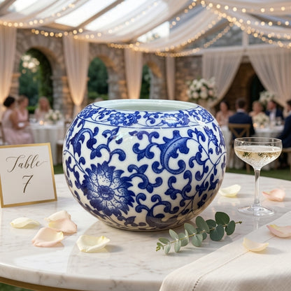 Blue and White Ginger Jar – Globose Porcelain Vase with Hand-Painted Cobalt Floral Vines - U34