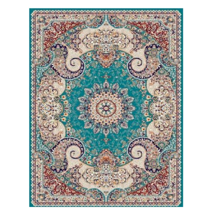 Ornate Persian Medallion Rug – Vibrant Teal & Gold Bohemian Oriental Carpet - CU03