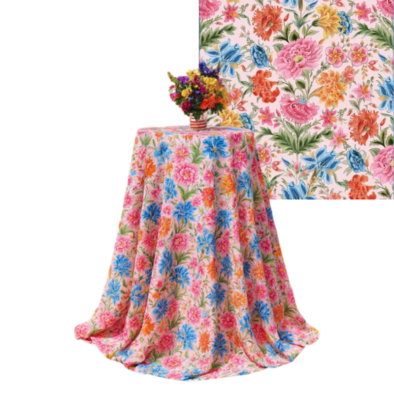 Wildflower Chinoiserie Pink Tablecloth | Luxury Dry Hire for Linens - L03