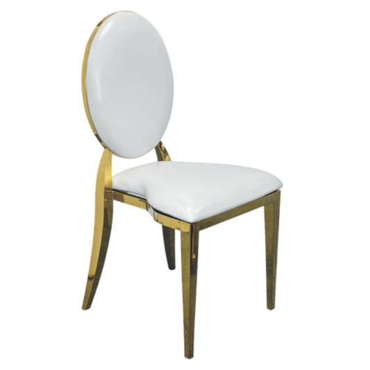 Gold Louis Chair – Luxury Stainless Steel Dining Chair with White Oval Back Padded Seat - C03