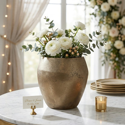 Hammered Gold Pot – Artisan Asymmetric Metal Planter with Weathered Brass Finish - U14