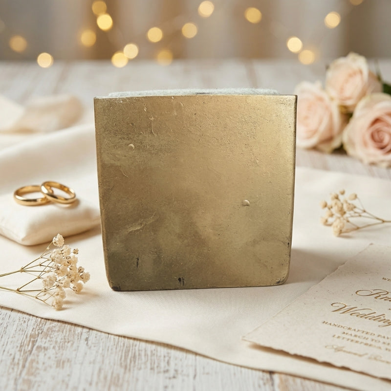 Gold Metallic Square Planter – Brushed Brass Effect Ceramic Pot - CV05