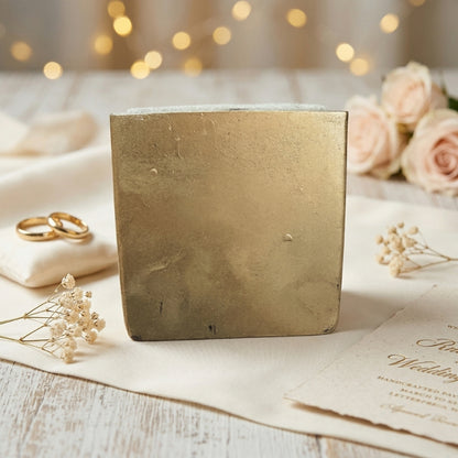 Gold Metallic Square Planter – Brushed Brass Effect Ceramic Pot - CV05