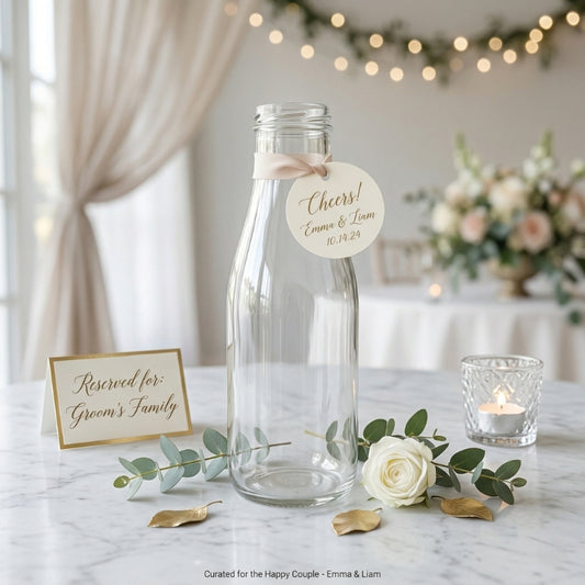 Vintage Glass Milk Bottle Vase – Classic Clear Glass Carafe for Rustic Floral Displays - U18