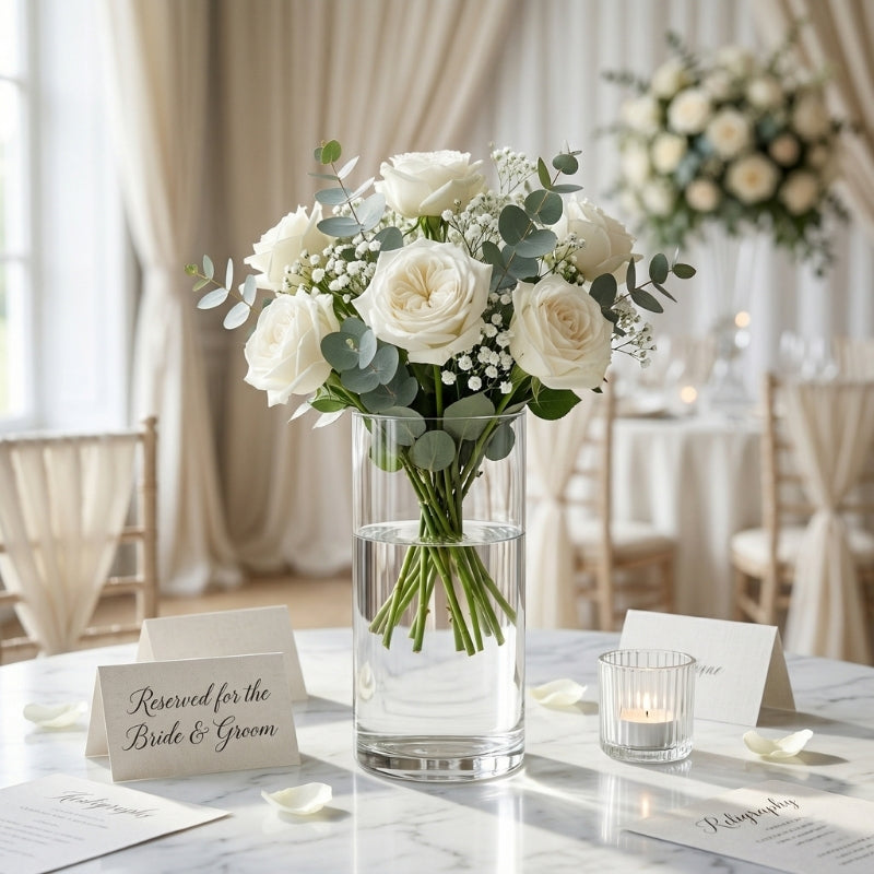 Clear Glass Cylinder Vase – Modern Minimalist Column Vessel for Tall Floral Displays - U19