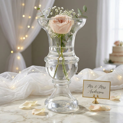 Glass Hourglass Vase – Elegant Clear Glass Urn with Fluted Rim and Sculptural Taper - U20