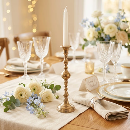 Silver Spindle Taper Candle Holder - Modern Farmhouse Metal Candlestick (Pewter Finish)