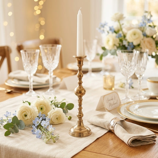 Silver Spindle Taper Candle Holder - Modern Farmhouse Metal Candlestick (Pewter Finish)