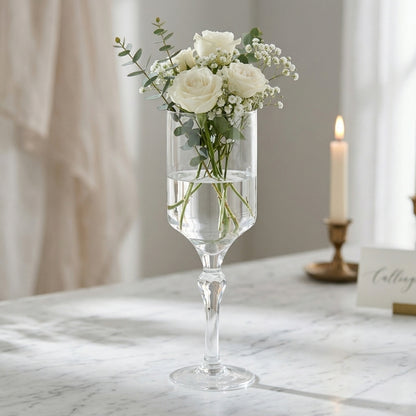 Stemmed Cylinder Vase – Architectural Glass Pedestal Vessel with Faceted Baluster Stem - U23