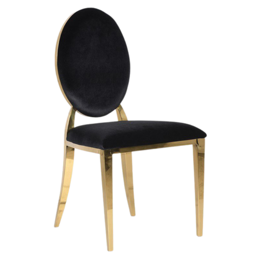 Black Velvet Louis Chair – Luxury Gold Stainless Steel Dining Chair with Padded Oval Back - C04