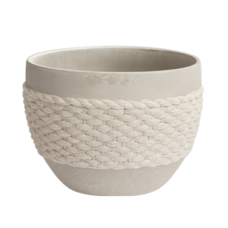 Rope Texture Planter – Coastal Ceramic Pot with Woven Cord Middle and Matte Sand Finish - U29