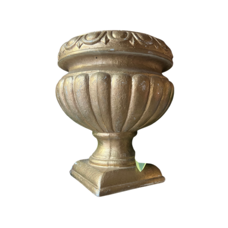 Gold Pedestal Urn – Ornate Fluted Centerpiece Vase with Classical Relief Detail - U04