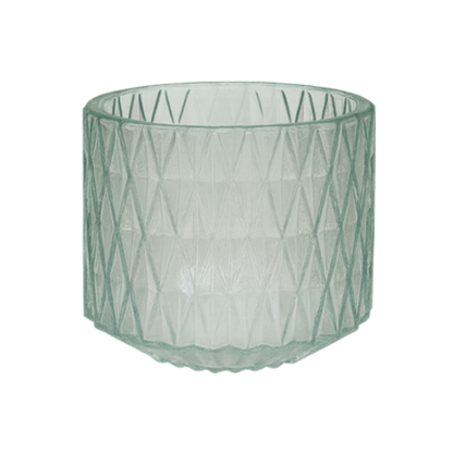 Sage Green Diamond Glass Pot – Geometric Textured Votive & Mini Planter - BV04