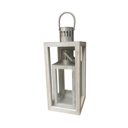 Whitewashed Wooden Lantern Set – Shabby Chic Coastal Nesting Candle Holders - L04