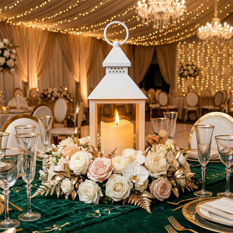 White LED Lantern with Flameless Candle – Battery Operated Decorative Lantern for Indoor Use - L07
