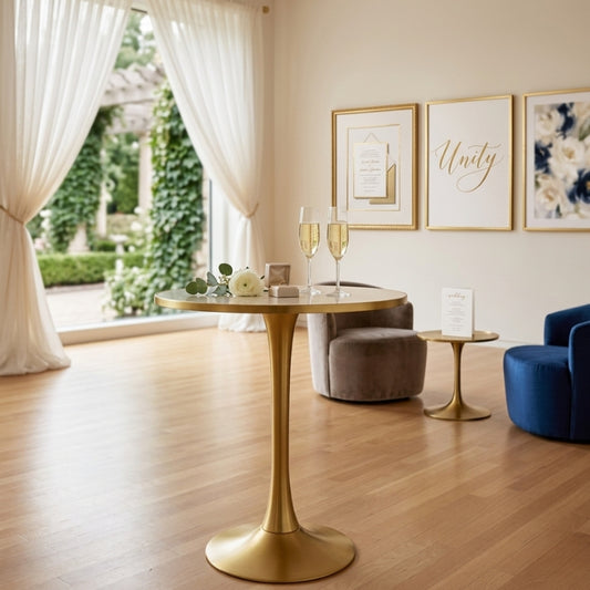 Gold Poseur Table – 22” Marble Top Pedestal Bar Table