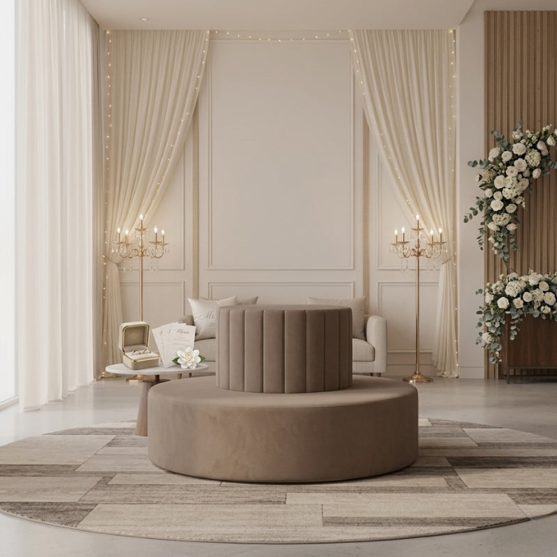 Luxury Velvet Round Sofa – 8-Seater Curved Sectional in Champagne Taupe