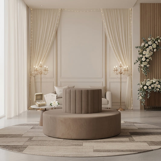 Luxury Velvet Round Sofa – 8-Seater Curved Sectional in Champagne Taupe