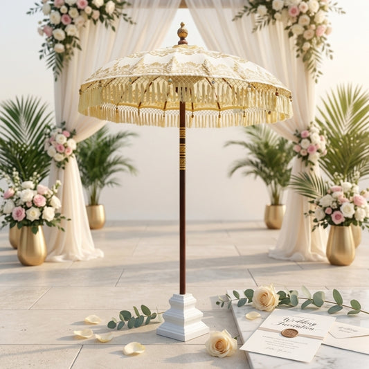 Boho Garden Umbrella – Handcrafted Balinese Parasol with Tassels & Fringe