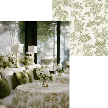 Olive Blossom Sketch Tablecloth | Modern Dry Hire for Linens - L05