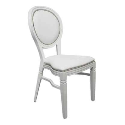 White Louis XVI Dining Chair – Classic French Provincial Chair with Studded Detail & Padded Seat - C05