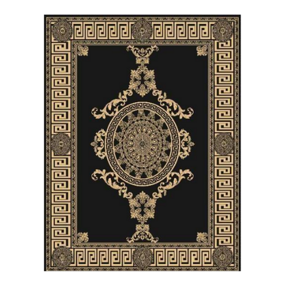 Versace Style Greek Key Rug – Luxury Black & Gold Baroque Statement Carpet - CU05