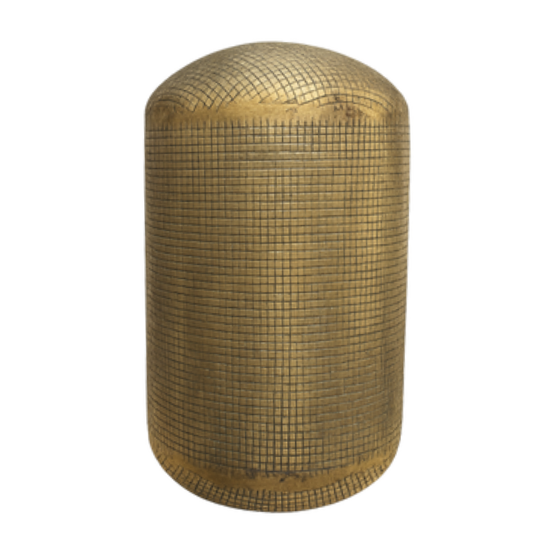 Etched Brass Capsule Vase – Modern Pill-Shaped Vessel with Geometric Cross-Hatch Detail - U05