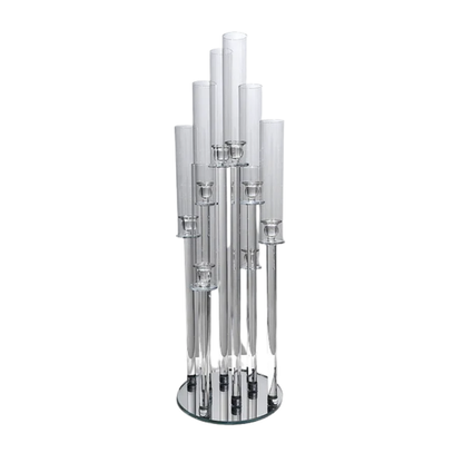 Modern Silver & Acrylic 10-Light Candelabra – Tiered Floating Glass Centerpiece - CT06