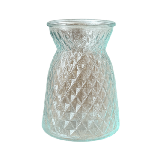 Aquamarine Diamond Glass Vase – Teal Textured Geometric Bud Vase - BV06