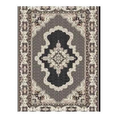 Modern Persian Area Rug – Slate Grey & Ivory Medallion Living Room Carpet - CU06