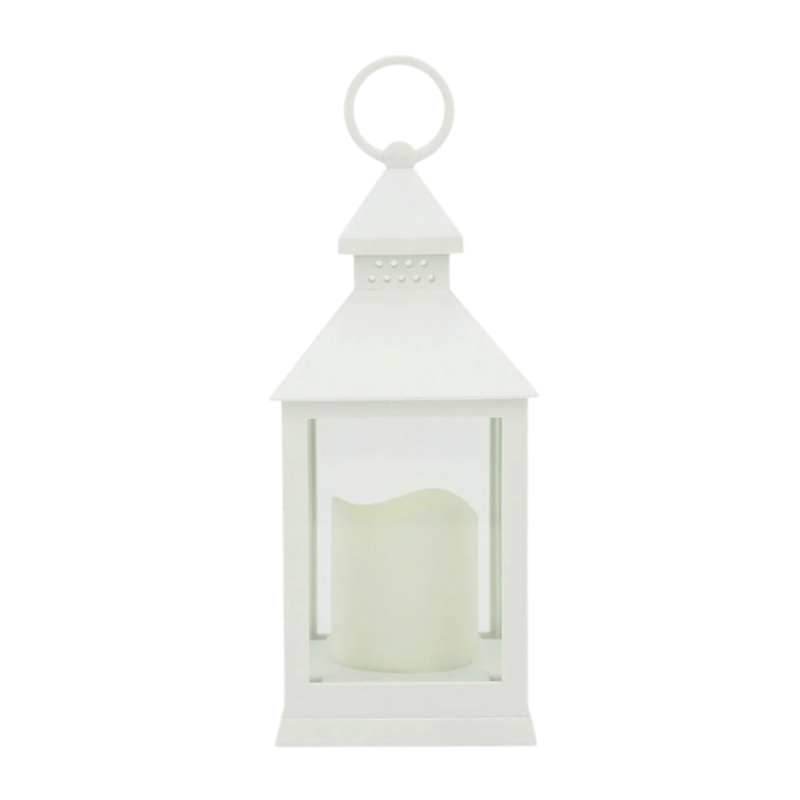 White LED Lantern with Flameless Candle – Battery Operated Decorative Lantern for Indoor Use - L07