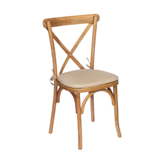 Oak Cross Back Dining Chair – Rustic Farmhouse X-Back Chair with Natural Rattan Seat - C07