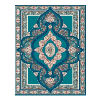 Teal Persian Medallion Rug – Elegant Peacock Blue & Ivory Traditional Area Carpet - CU07