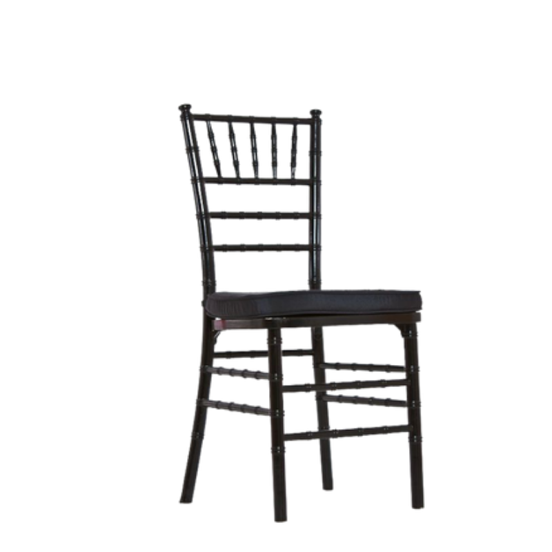 Black Chiavari Chair – Elegant Beechwood Event Chair with Black Padded Seat - C08