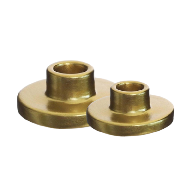 Low-Profile Gold Pillar Candle Bases – Pair of Modern Circular Taper Holders - CT09