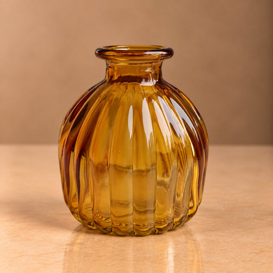 Honey Amber Ribbed Bud Vase – Vintage Style Fluted Glass Flower Vase -BV13