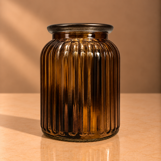 Amber Ribbed Glass Jar – Vintage Apothecary Style Ribbed Vase - BV08