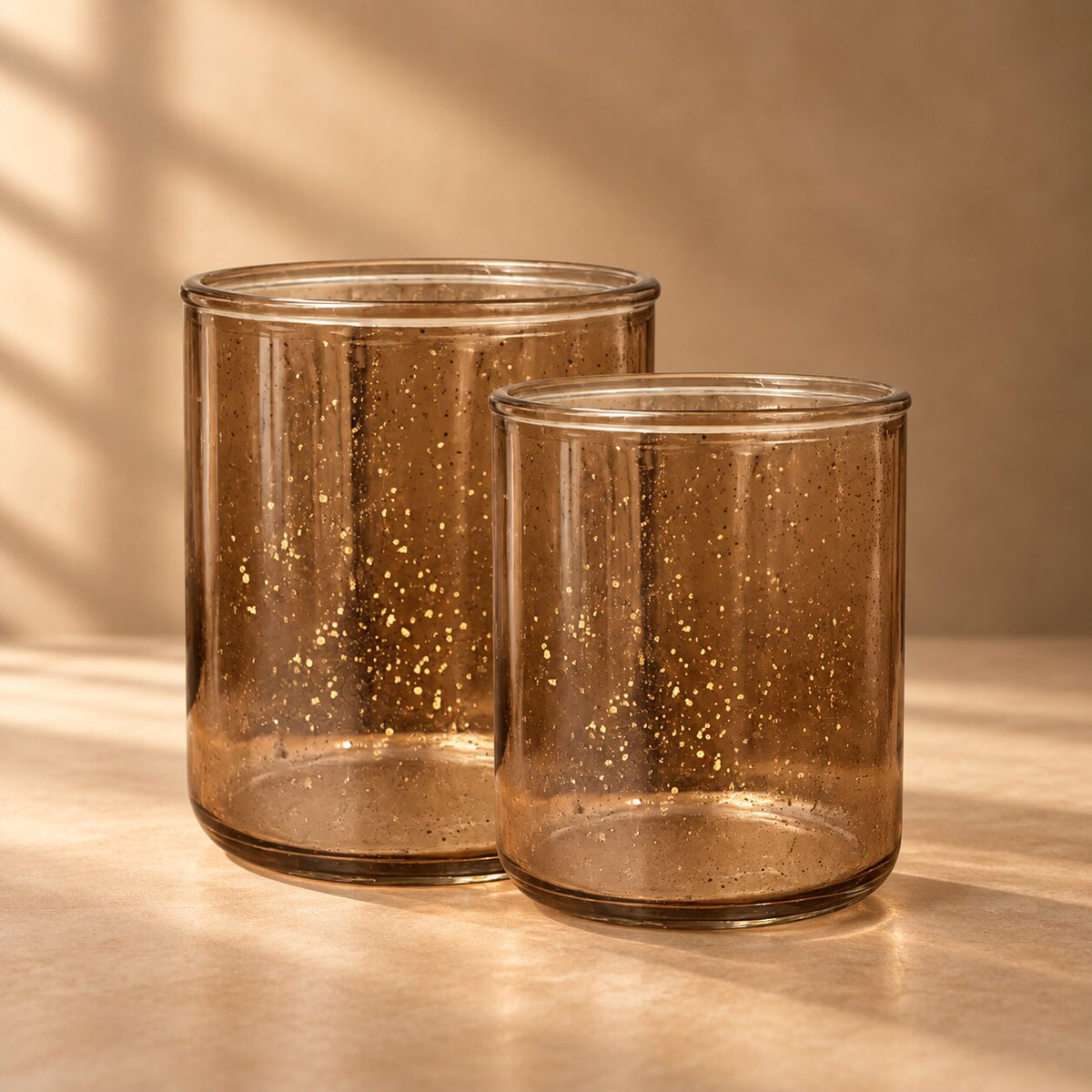 Amber Mercury Glass Votives – Set of 2 Speckled Bronze Tealight Holders - CT12