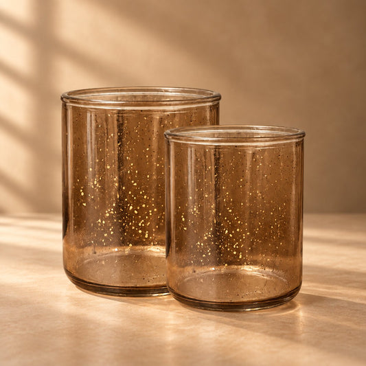 Amber Mercury Glass Votives – Set of 2 Speckled Bronze Tealight Holders - CT12
