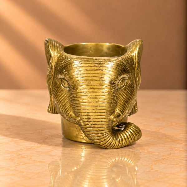 Brass Elephant Head Planter - Handcrafted Gold Pot for Succulents & Sacred Home Decor - T15
