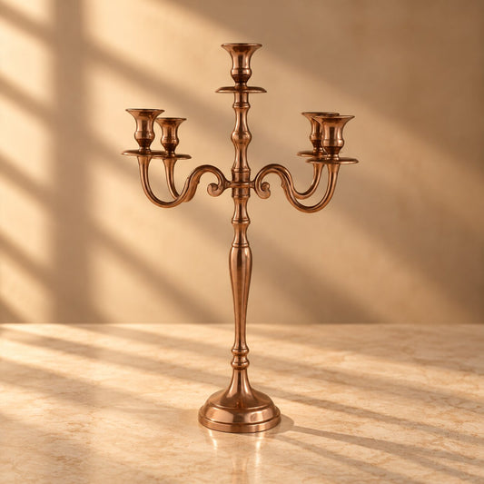 Copper 5-Light Candelabra - Elegant Brushed Rose Gold Taper Candle Holder - CT03
