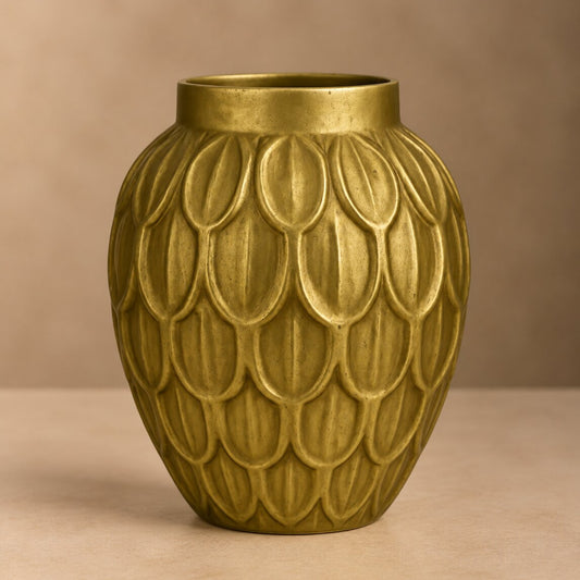 Scale Textured Vase – Art Deco Inspired Gold Bud Vase with Layered Leaf Pattern - U12