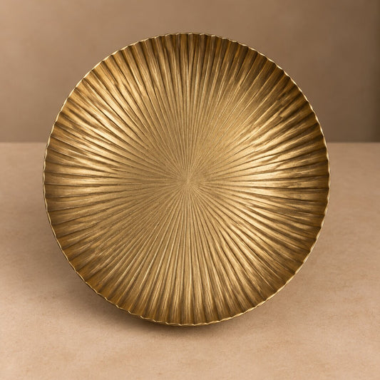 Sunburst Brass Platter – Large Radiating Ribbed Decorative Tray & Wall Art - U07