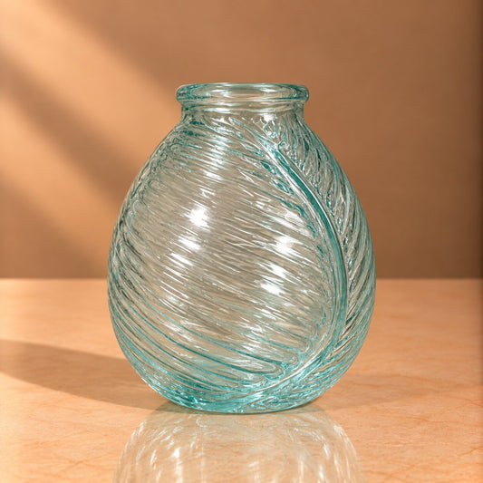 Leaf Texture Glass Vase – Mint Green Embossed Botanical Bud Vase - BV05