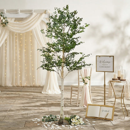 Artificial Silver Birch Tree – Tall Faux Greenery Pillar for Luxury Venue Decor - T07