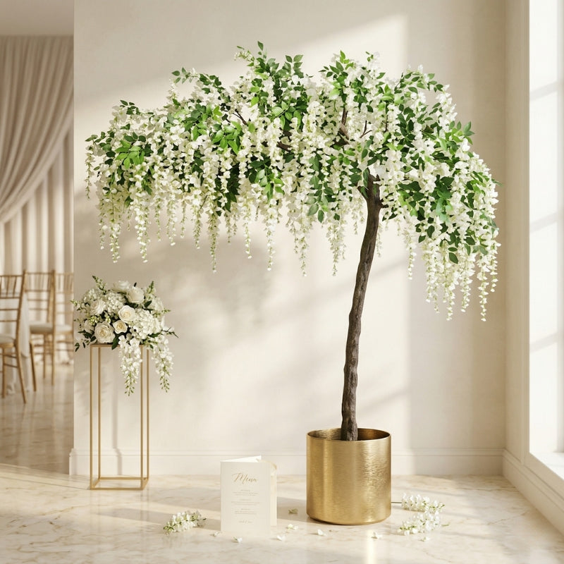 Artificial Weeping Wisteria Tree – Asymmetrical White Floral Arch for Wedding Entrances - T02